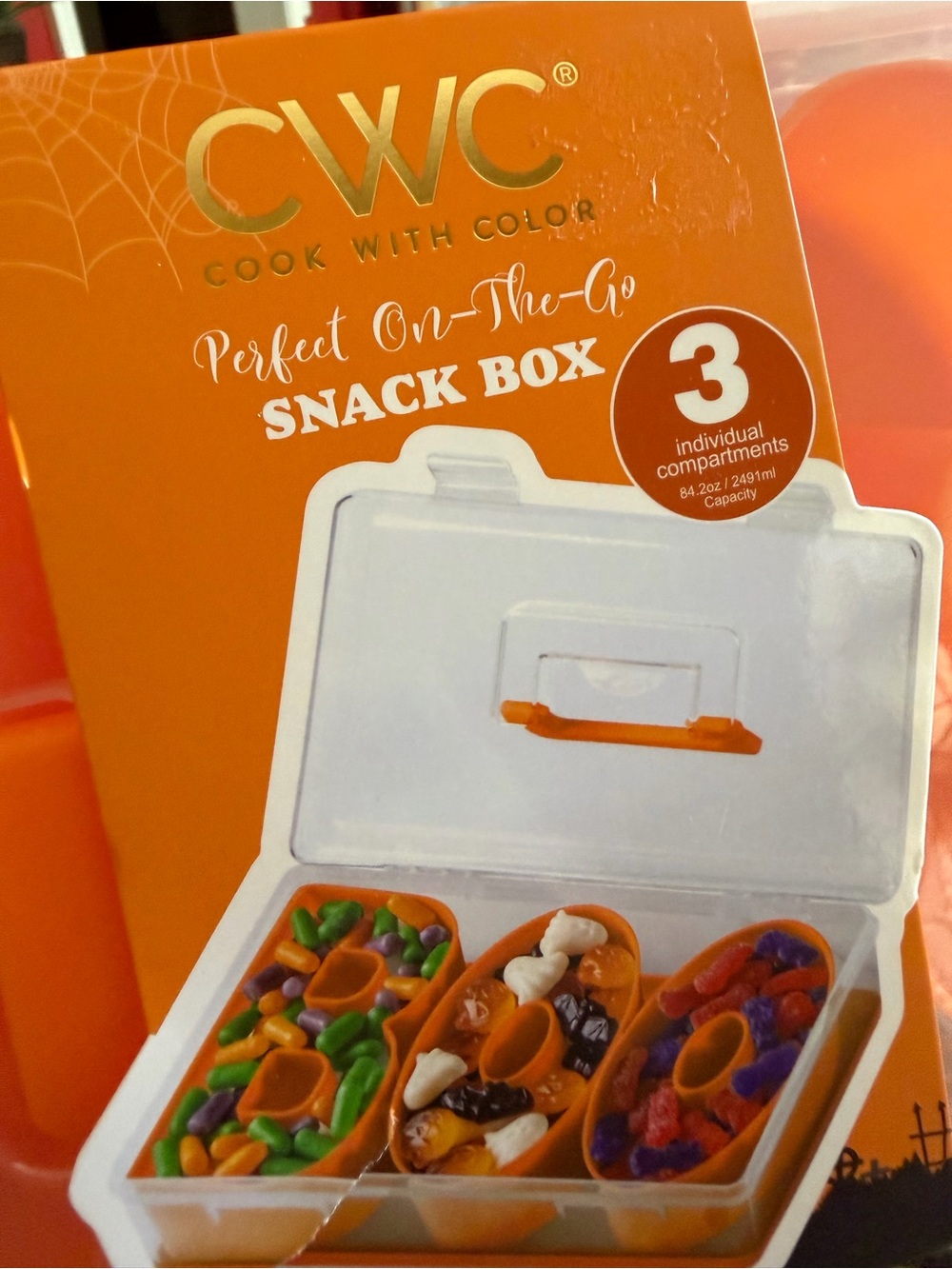 CWC Orange 3-Compartment “BOO” Portable Snack Box NEW - Picture 2 of 5